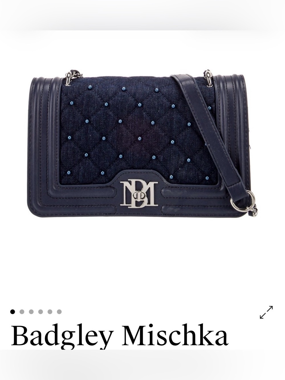 Badgley Mischka Quilted Navy Crossbody with Bead Accents